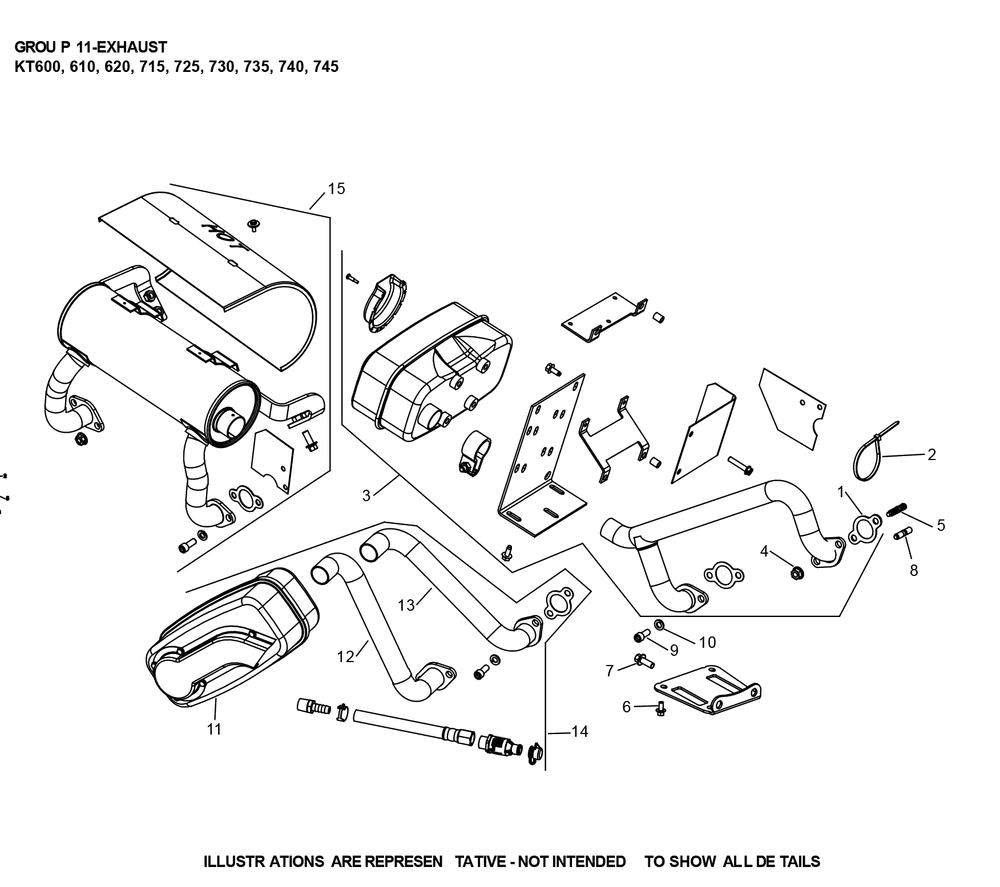 Kt735-3101 Exhaust Diagram and Parts List for KT735-3101  Cub Cadet Lawn Tractor